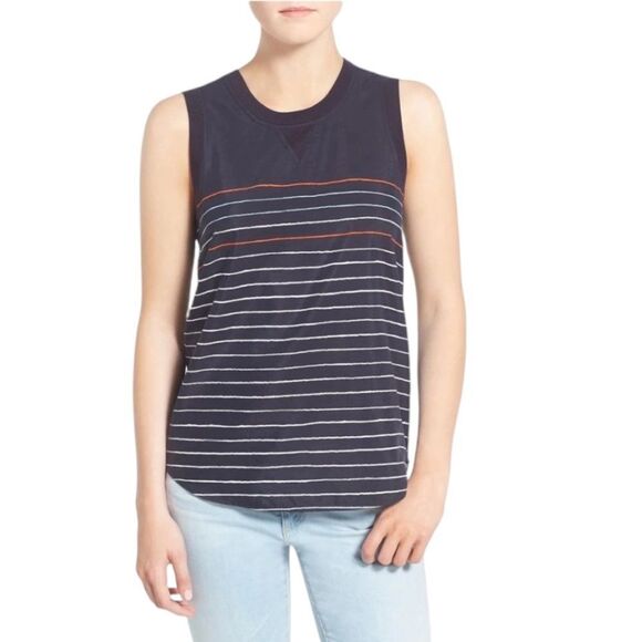 AG 'Sky' Silk & Cotton Tank In Blue Night Stripe - Picture 1 of 10